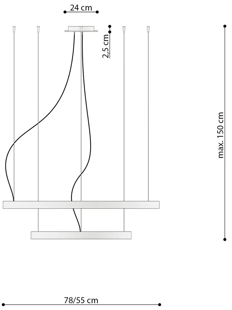 Závesné LED svietidlo Rio 2 55/78, 2x LED 80w, 3000k, g
