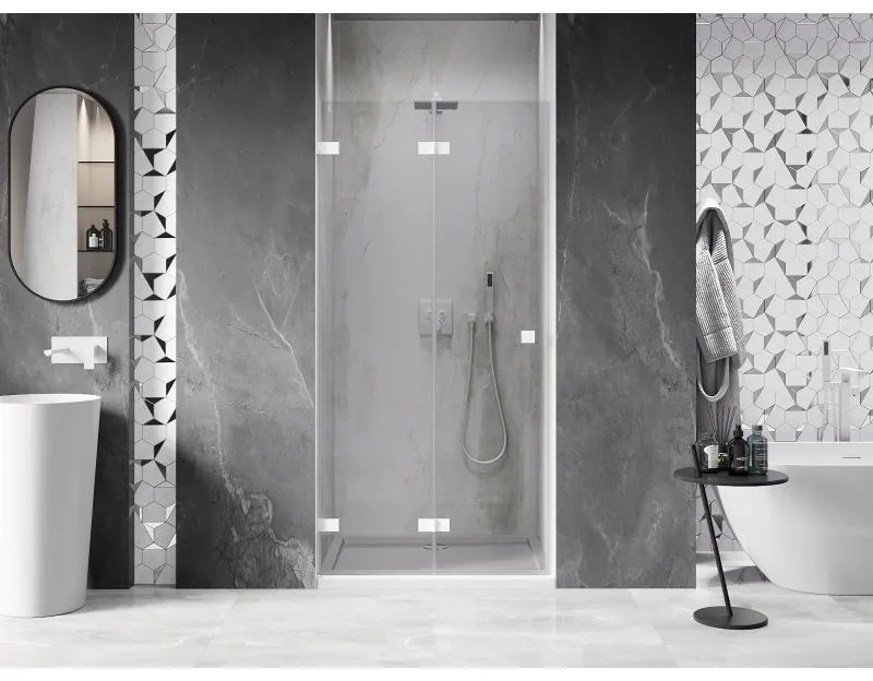 Mexen, Mexen Lunar-F skladacie ľavé sprchové dvere 65 cm, transparentné, biele - 836-065-000-20-00-L