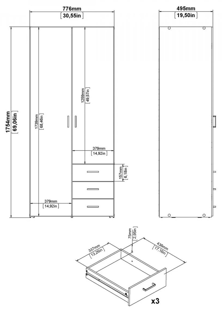 Šatníková skriňa Sida 77 cm biela