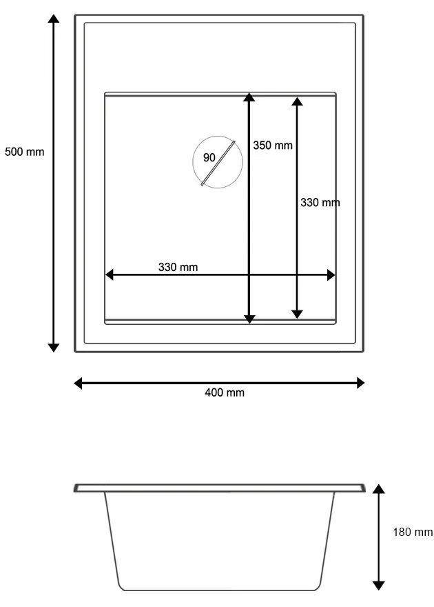 Gamma Modern 4050, 1-komorový granitový drez 400x500x180 mm, šedá, GMA-ZM-4050-G
