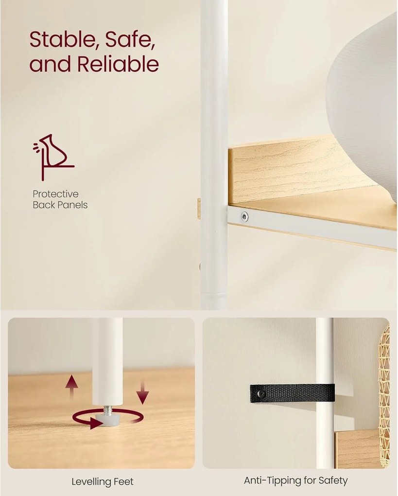 6-úrovňová knižnica, vysoká polica na knihy s dvierkami, farba dub a biela