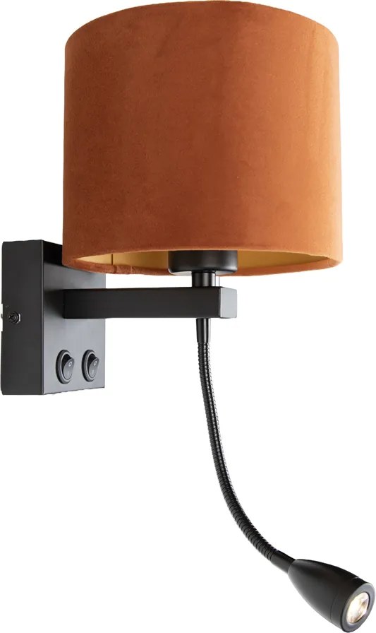Nástenná lampa čierna s flexibilným ramenom a oranžovým tienidlom so zlatým interiérom 18cm - Brescia Combi