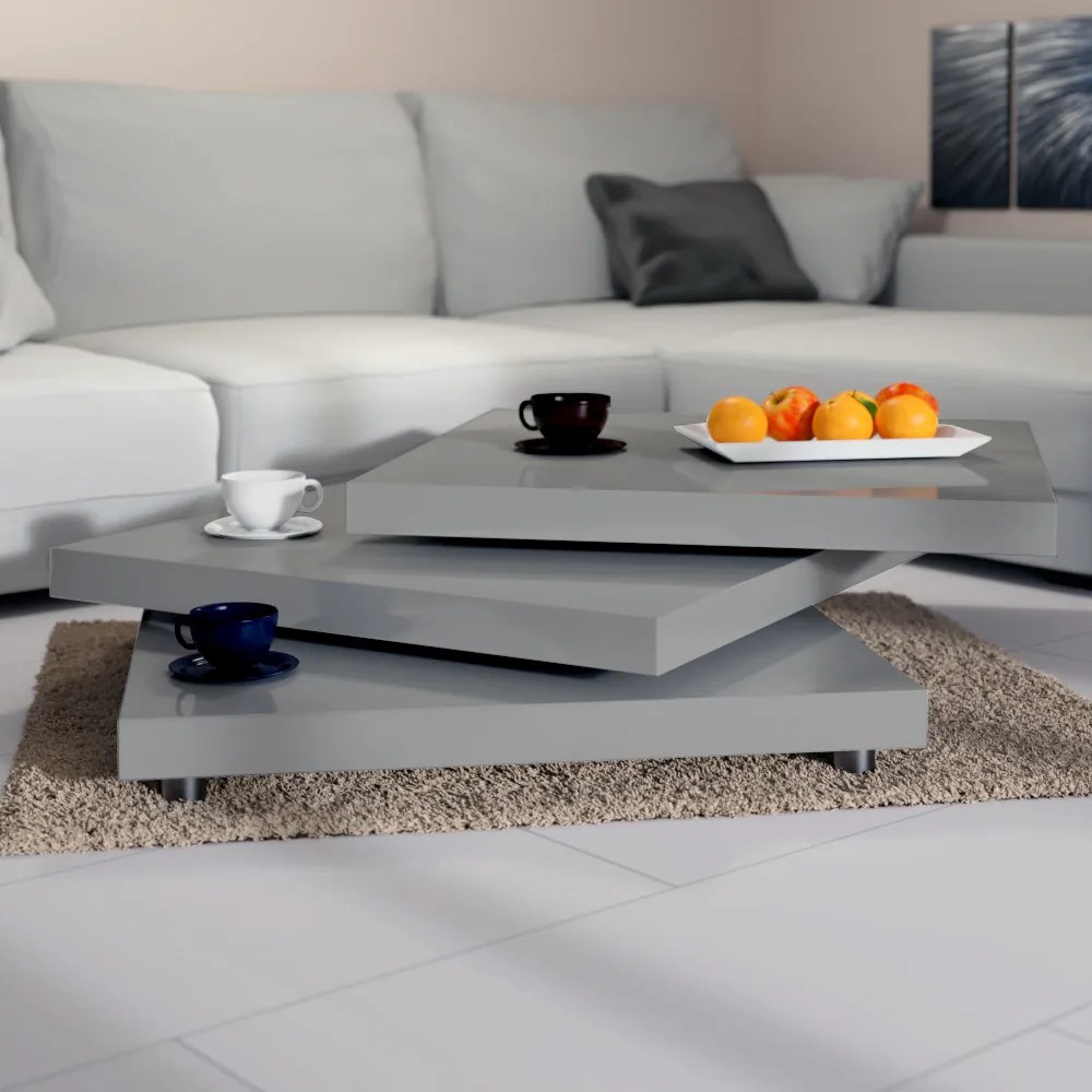 Konferenčný stolík NY – 60 x 60 cm – vysoký lesk šedý
