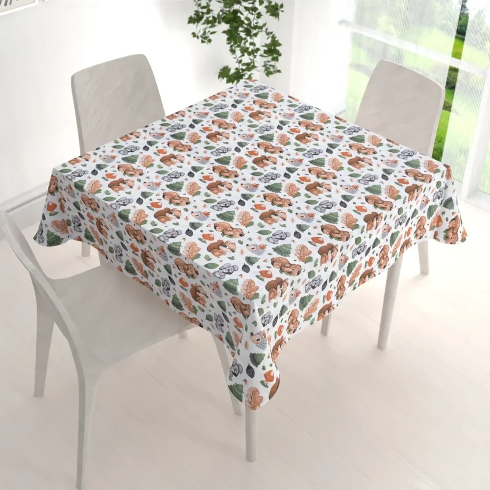 Biante Detský bavlnený štvorcový obrus Sandra SA-282 Veveričky a lesní kamaráti 50x50 cm