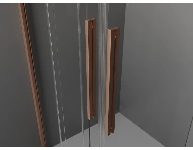 Mexen Velar L Duo, posuvné sprchové dvere do otvoru 150 cm, 8mm číre sklo, medená matná, 871-150-003-02-65