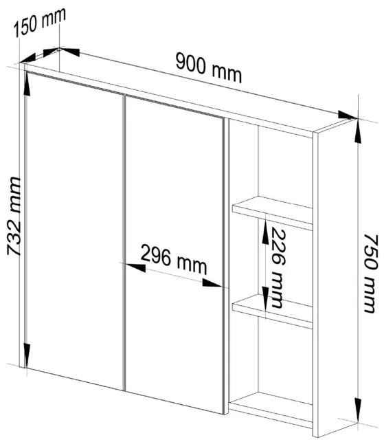 Zrkadlová skrinka VAMI W90 2D 3P LO dub craft / čierna