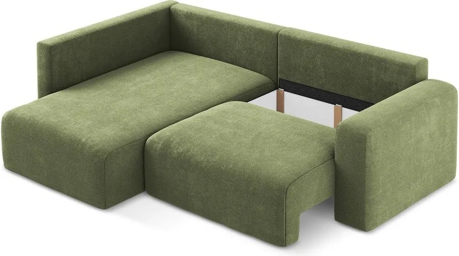 Zelená ženilková rozkladacia/s úložným priestorom rohová pohovka (ľavý roh/do L) Kona – Makamii