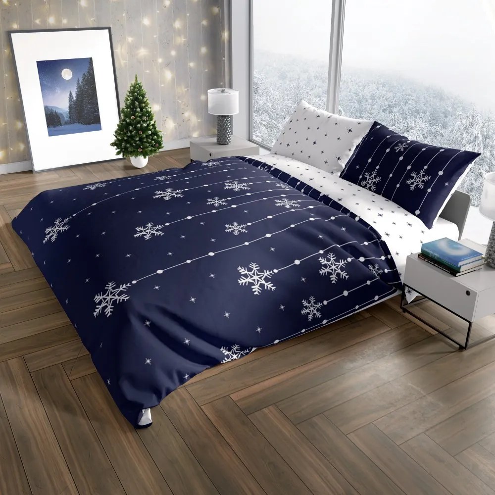Modro / biele posteľné obliečky s girlandami - 100% bavlna - 70 x 90 cm + 140 x 200 cm
