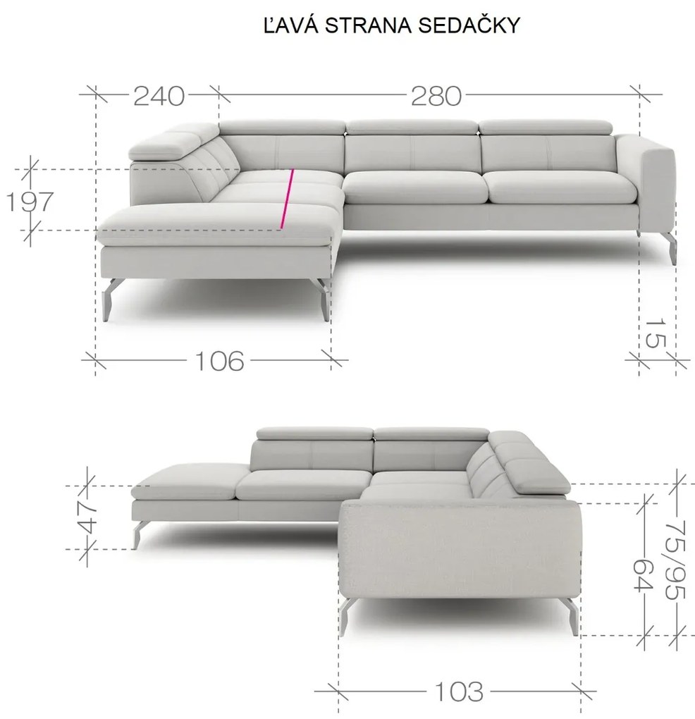 ROHOVÁ SEDAČKA ROSELYN 280 x 240 cm