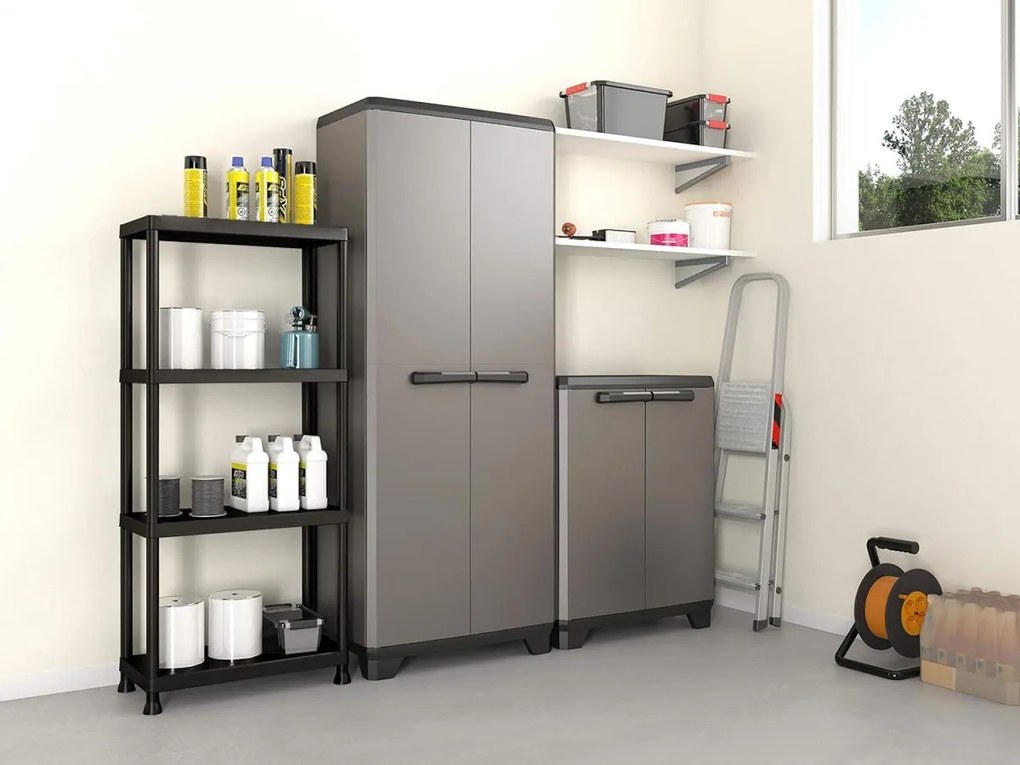 Dielenský plastový regál so 4 policami IRVING čierny