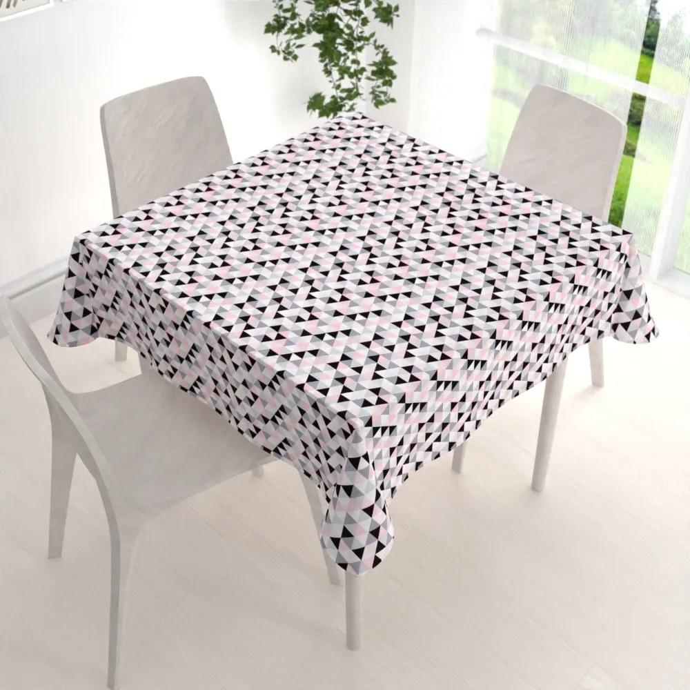 Biante Bavlnený štvorcový obrus Sandra SA-110 Ružovo-čierno-sivé trojuholníčky 70x70 cm