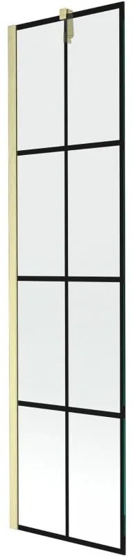 Mexen Next, 1-krídlová vaňová zástena 50 x 150 cm, 6mm číre sklo - čierny vzor, zlatá matná, 895-050-000-00-77-55