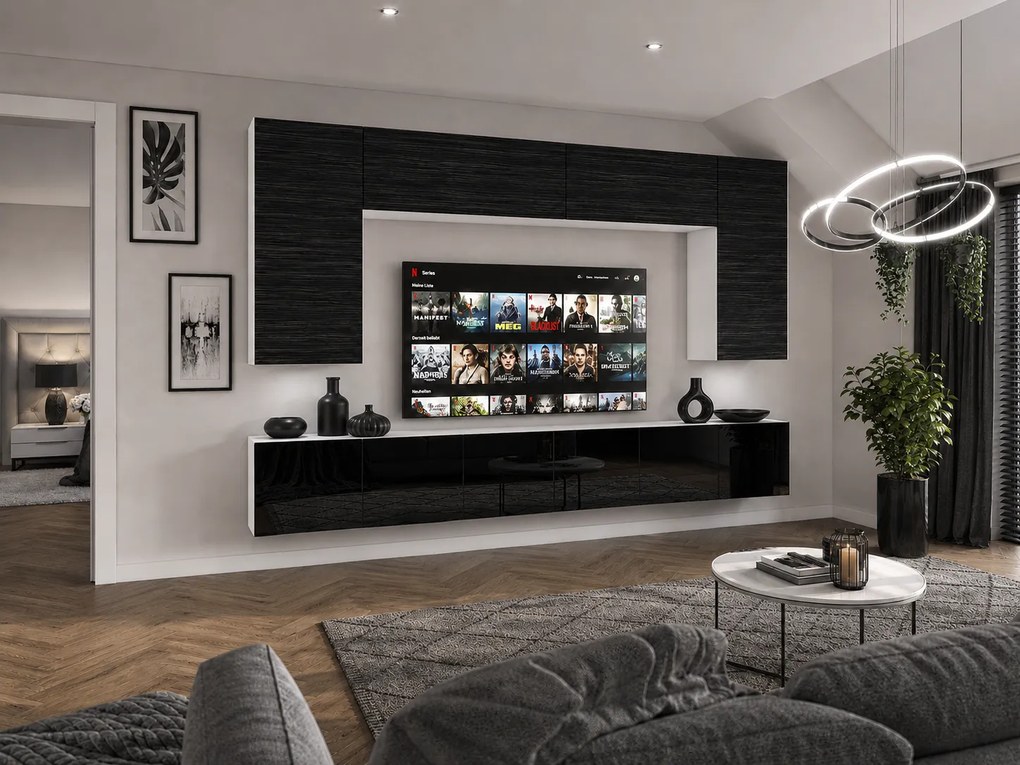 Obývacia stena 300 cm TV/RTV čierna eben  IMP 2/5/W/HKB/0/0