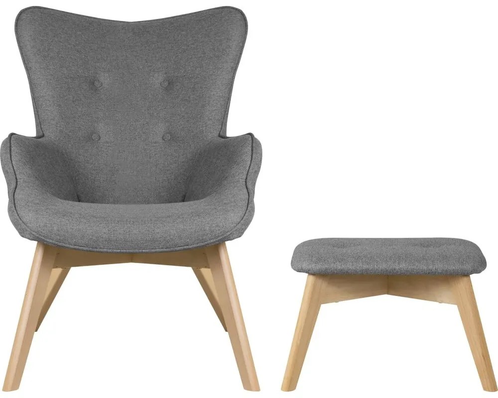 Sivé kreslo s podnožkou Niko – Ropez