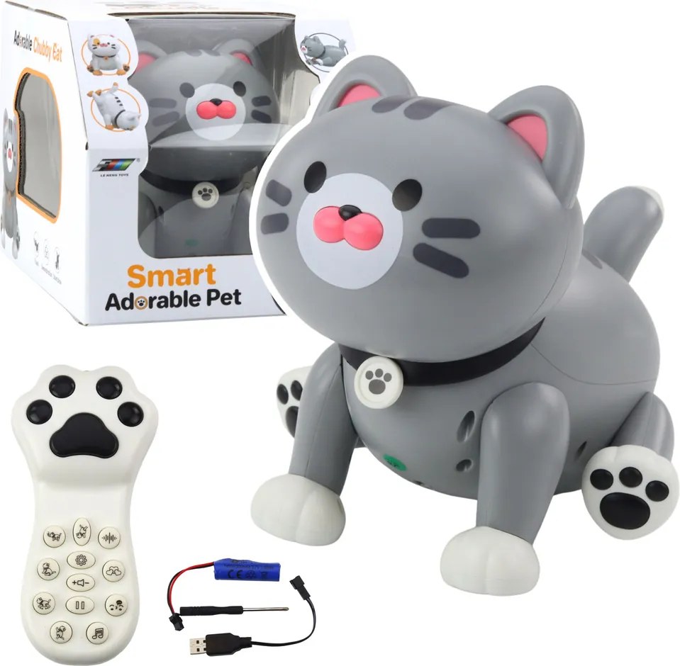 LEAN Toys Interaktívna robotická mačka na diaľkové ovládanie RC sivá