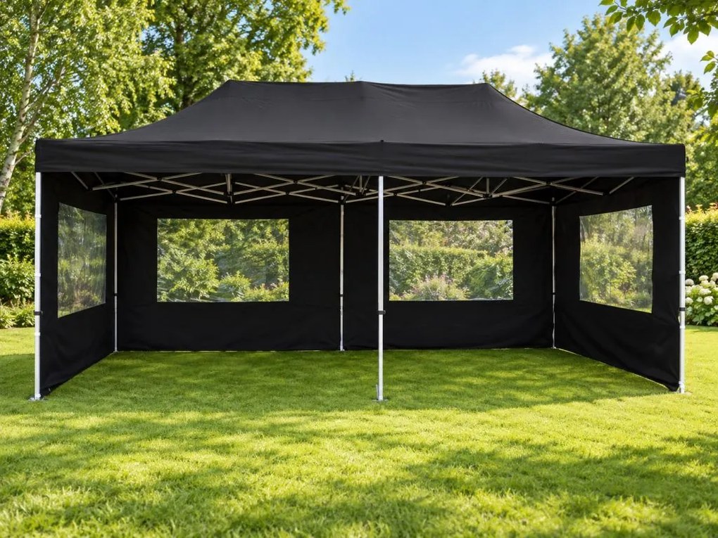 Garthen PROFI 2267 Záhradný párty stan 3x6 m čierny nožnicový