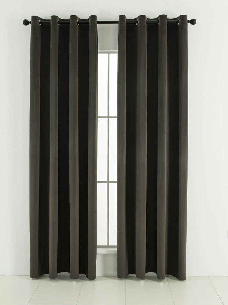 Zamatové zatemňovacie závesy Cesar sivohnedé - 140 x 180 cm (2ks) - krúžky