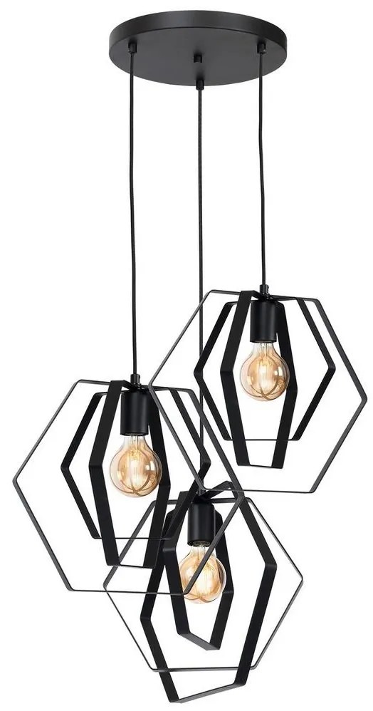 Luster na lanku HEXAGON 3xE27/60W/230V čierna guľatý