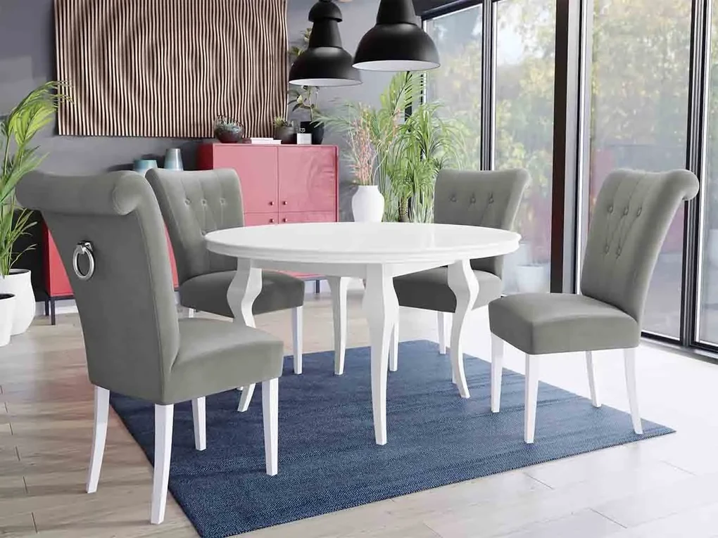 Stôl Julia FI 120 so 4 stoličkami ST65, Farby: biela, Farby: zlatý, Farby:: biely lesk, Potah: Magic Velvet 2225