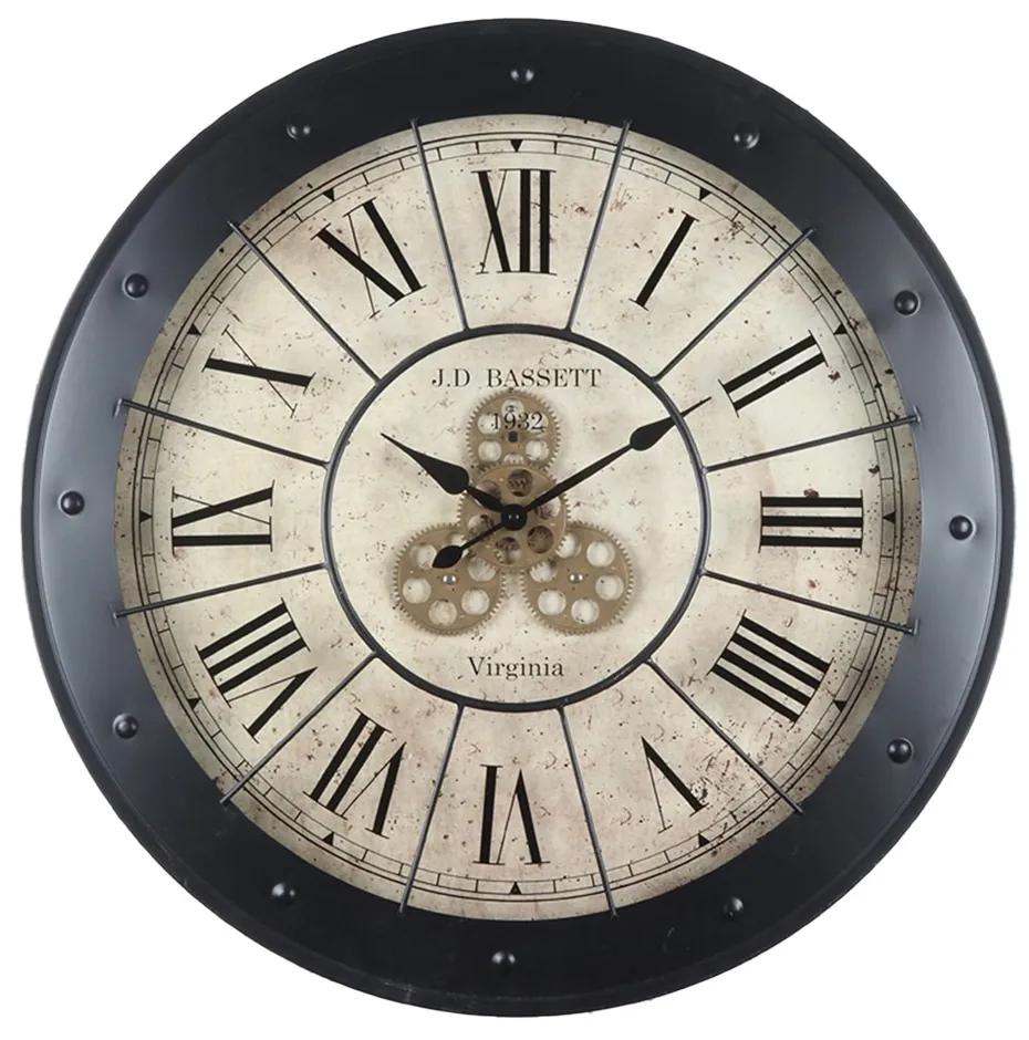 Čierne kovové nástenné hodiny s ozubenými kolieskami - Ø 80*9 cm