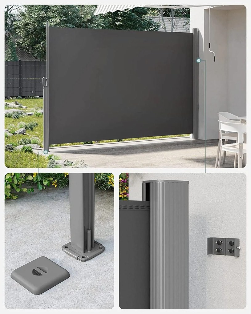 Bočná markíza na balkón, terasu, 400 x 160 cm, šedá