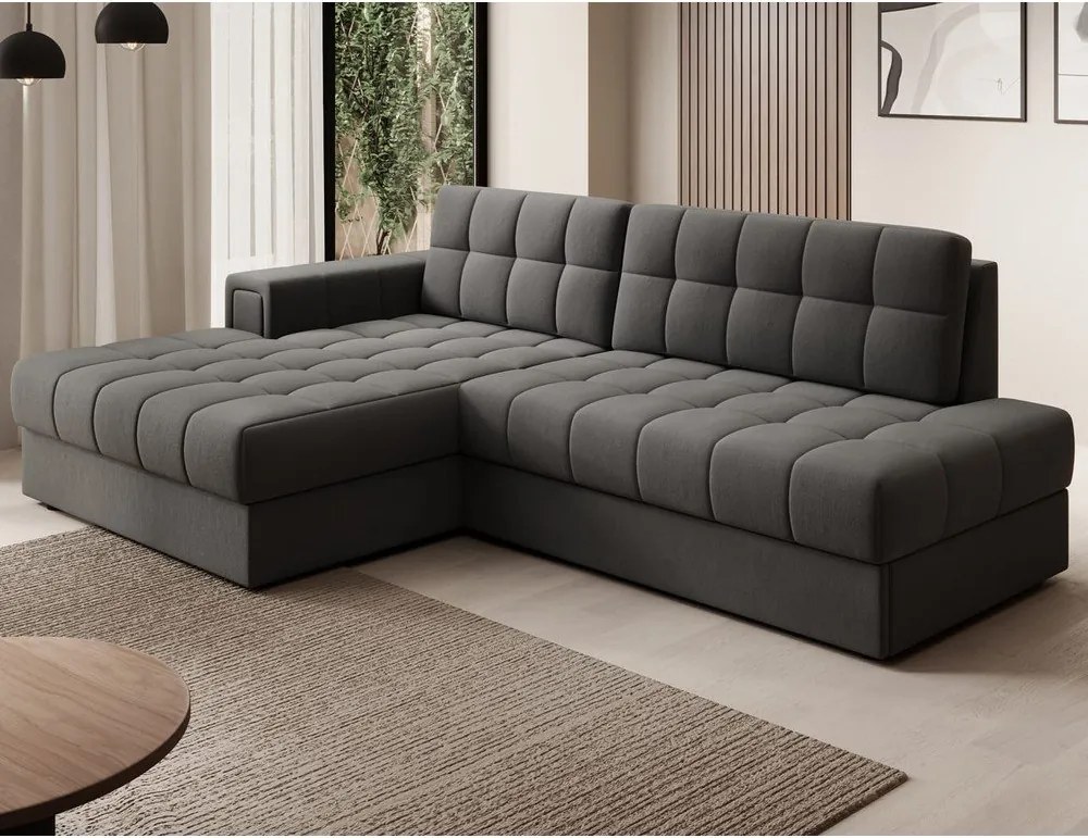 Taupe zamatová rozkladacia rohová pohovka (ľavý roh/s leňoškou) Blezalt – ELTAP