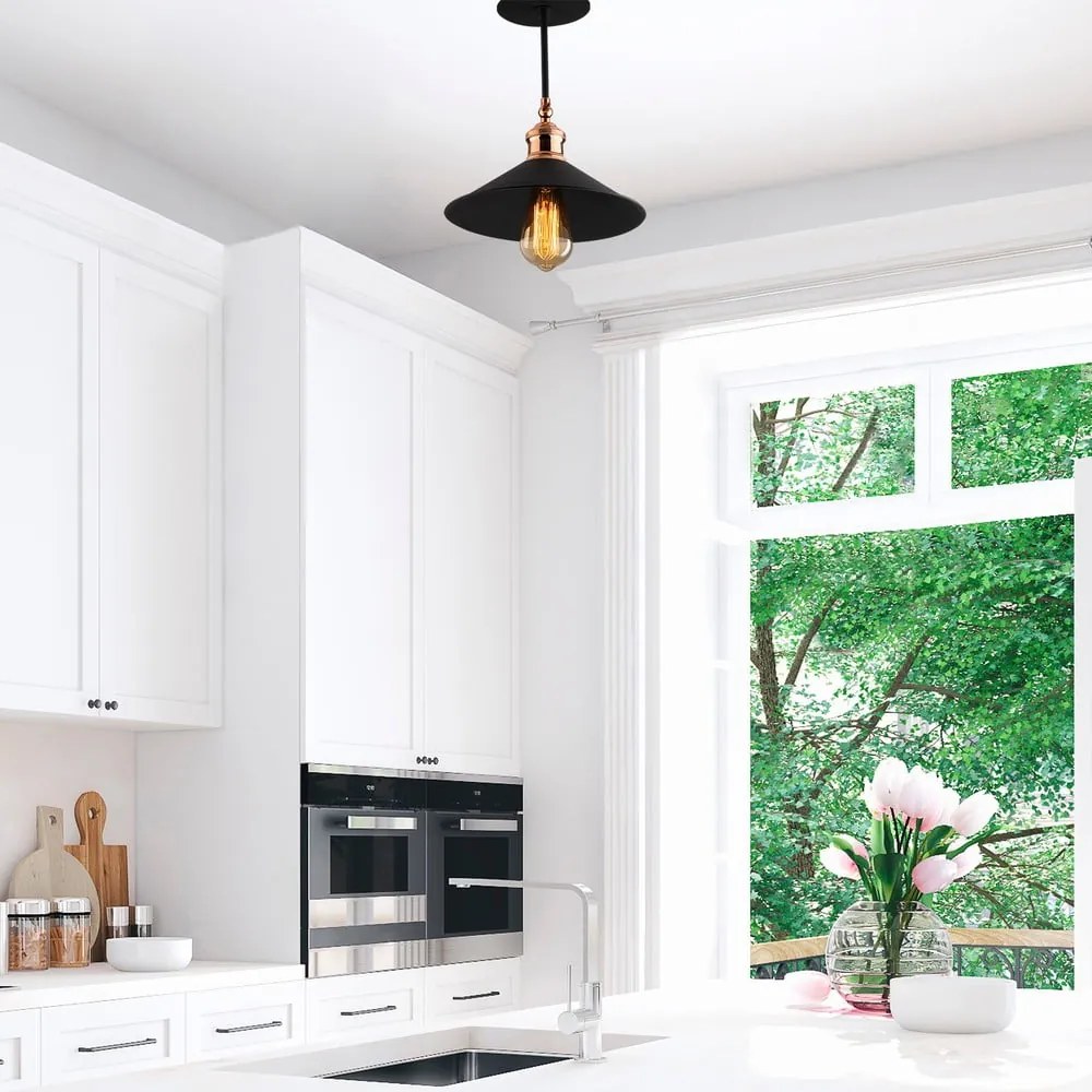 Čierne stropné svietidlo s kovovým tienidlom ø 24 cm Berceste – Opviq lights