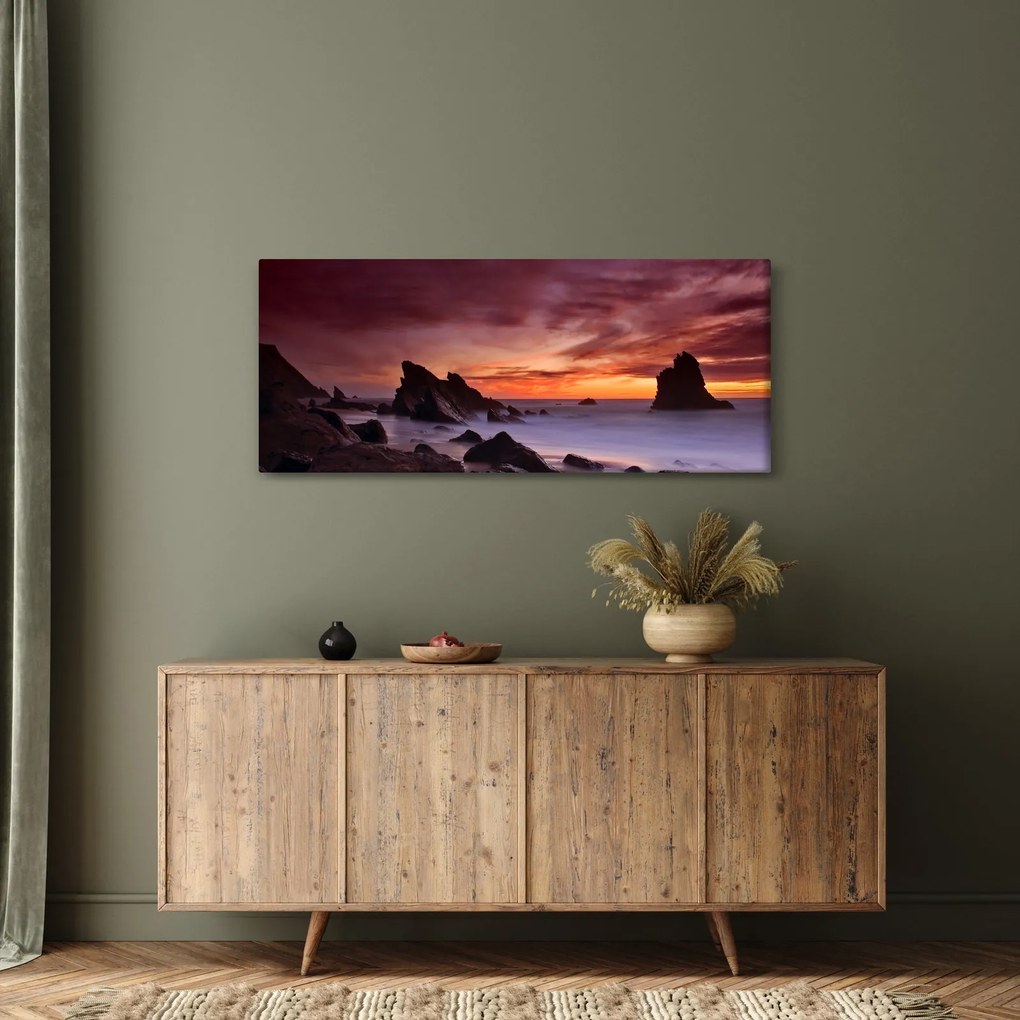 Obraz západu slnka na pobreží (120x50 cm)