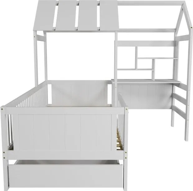 Biela detská posteľ domček s úložným priestorom a stolom