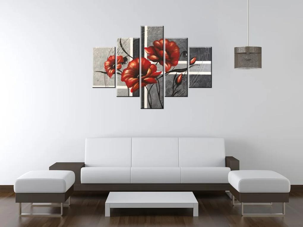 Gario Ručne maľovaný obraz Vírivé maky - 5 dielny Rozmery: 150 x 105 cm