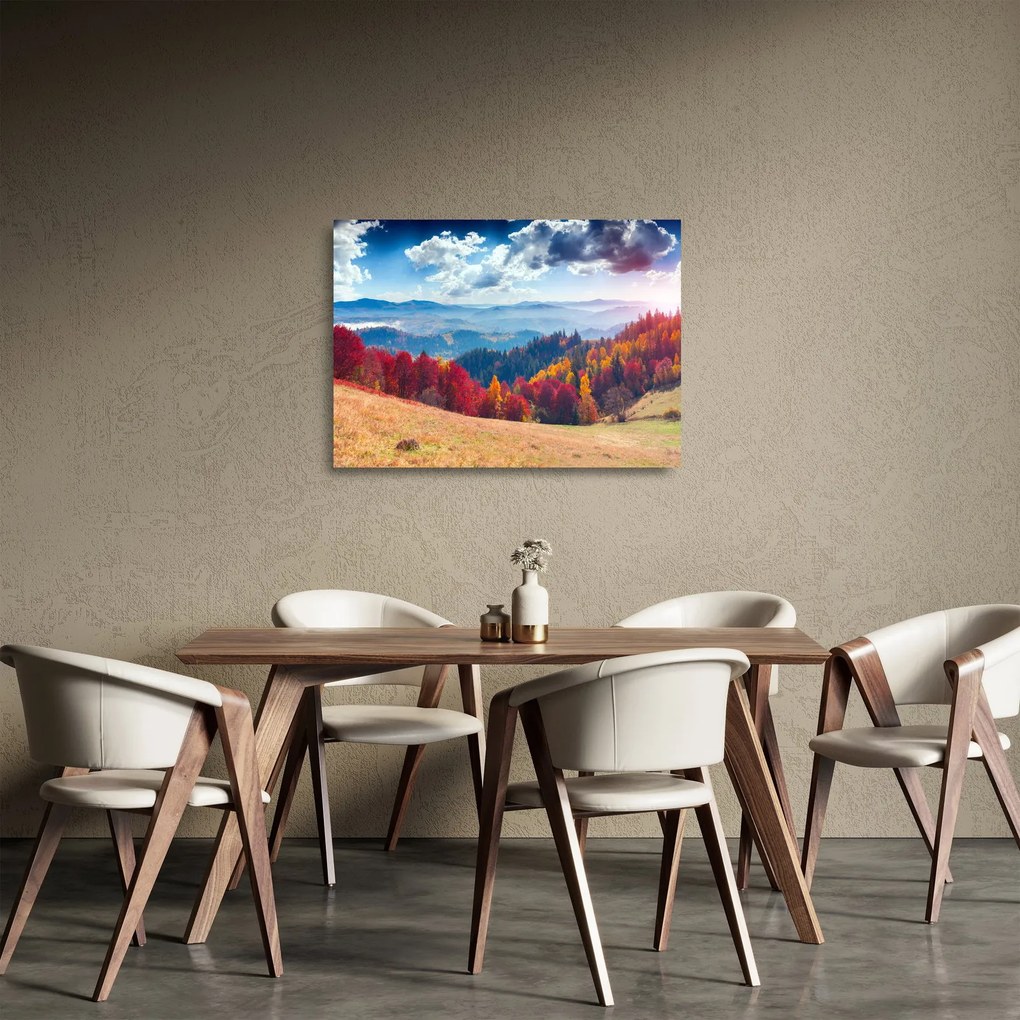 Sklenený obraz farebné jesenné krajiny (70x50 cm)
