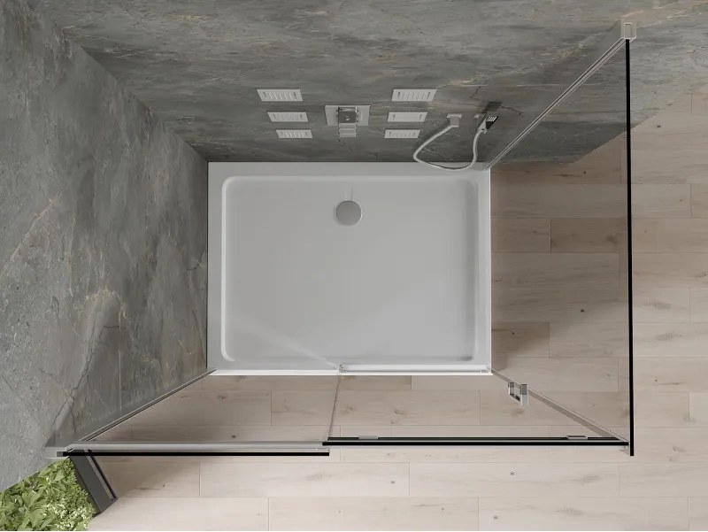 Mexen Omega, sprchový kút s posuvnými dverami 100 (dvere) x 70 (stena) cm, 8mm šedé sklo, chrómový profil + slim sprchová vanička biela + chrómový sifón, 825-100-070-01-40-4010