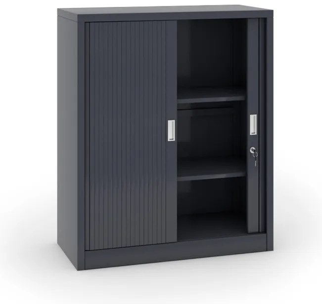 Kovová skriňa s roletovými dverami, 1200 x 1000 x 450 mm, demont, tmavo sivá