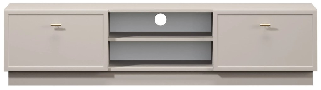 TV stolík Lorini 150 cm na sokli – kašmírová / zlaté úchytky T