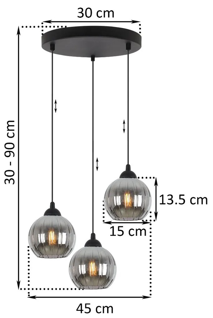 Závesné svietidlo Costa, 3x grafitové sklenené tienidlo, b, o