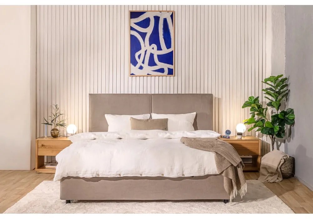 Čalúnená dvojlôžková posteľ taupe s úložným priestorom s matracom/s roštom 180x200 cm Myra Bold – Bonami Selection