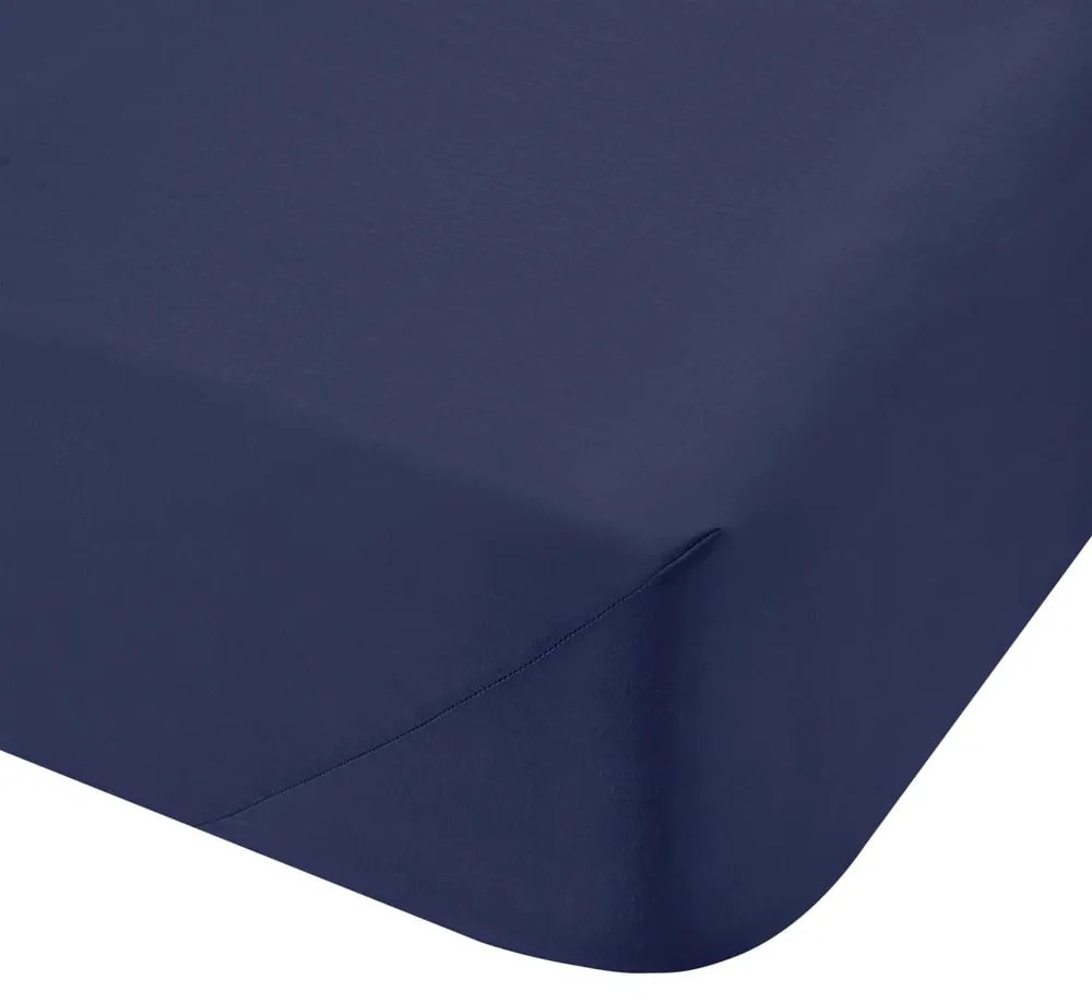 Tmavomodrá napínacia plachta z bavlneného perkálu 150x200 cm Cotton Percale – Bianca