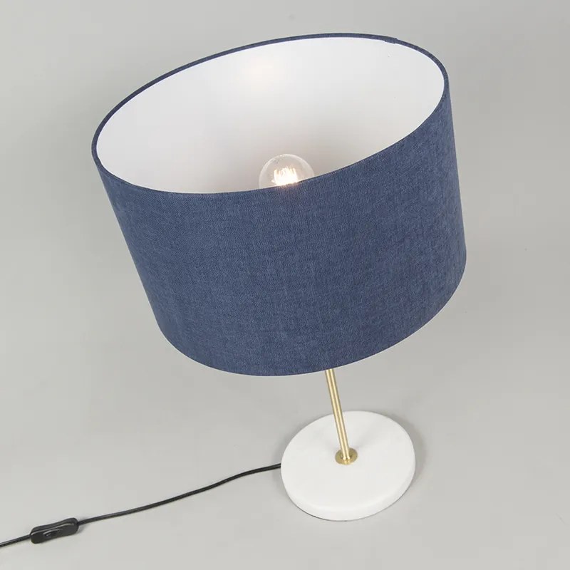 Stolná lampa mosadz s modrým tienidlom 35 cm - Kaso