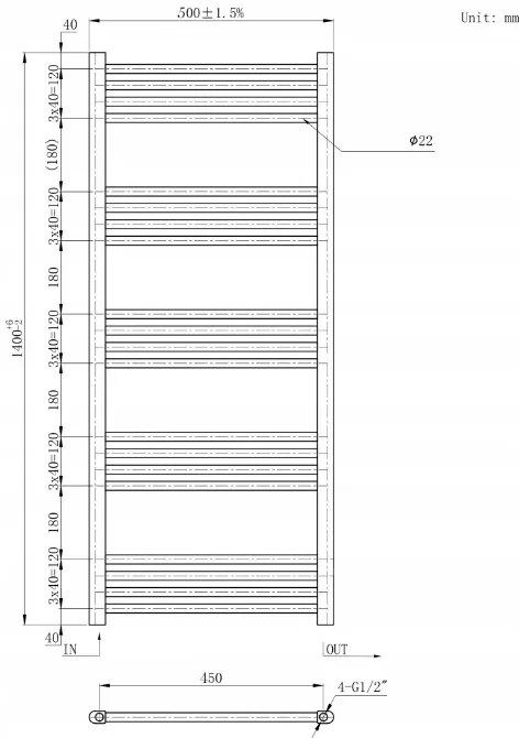 Gamma Erga Basic, vykurovacie teleso 1400x500 mm, 546 W, biela, ERG-LAV-BASIC-14050-WH