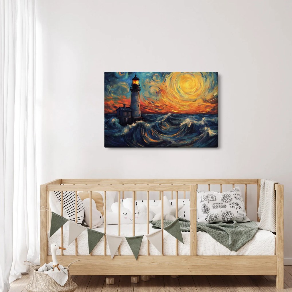 Obraz - Maják vo vlnách (90x60 cm)