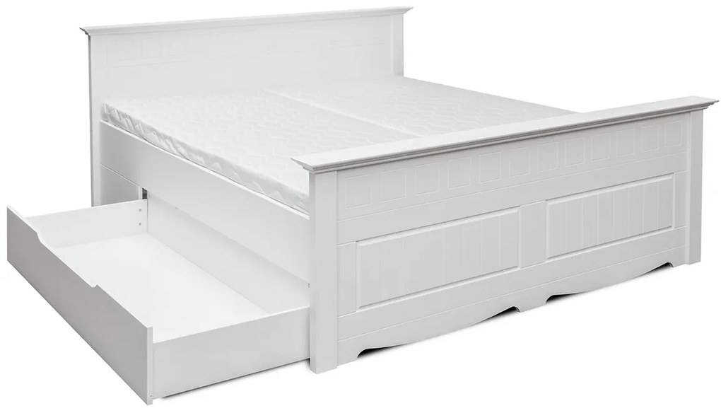 PROXIMA.store - Masívna rustikálna posteľ + zásuvka - BELLUNO ELEGANTE ROZMER: pre matrac 140 x 200 cm, FARBA: biela