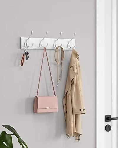 Nástenný vešiak so 4 trojháčikmi, biely, 11x40x7cm