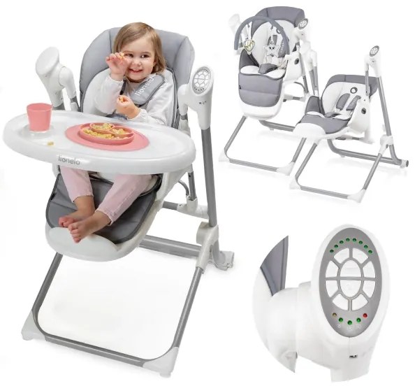 Lionelo - Detská jedálenská stolička NILES Grey 4xAA