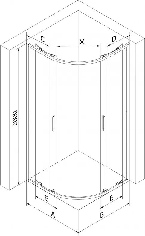 Mexen Exo, asymetrický sprchový kút s posuvnými dverami 120 x 90 cm, 6mm číre sklo, chrómový profil, 8132-120-090-01-00