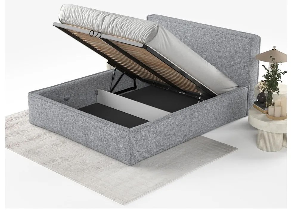 Sivá čalúnená dvojlôžková posteľ s úložným priestorom s roštom 180x200 cm Lounge L – Maison de Rêve