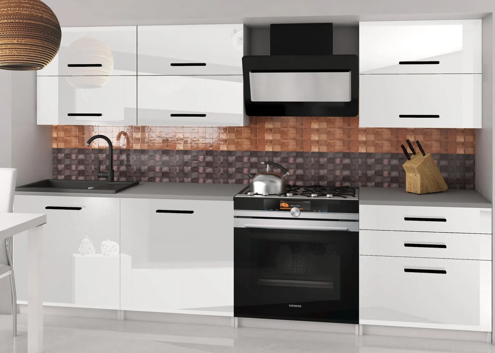 Kuchynská linka Belini 180 cm biely lesk s pracovnou doskou Primera2 INF PRIMERA2/3/WT/W/0/B1