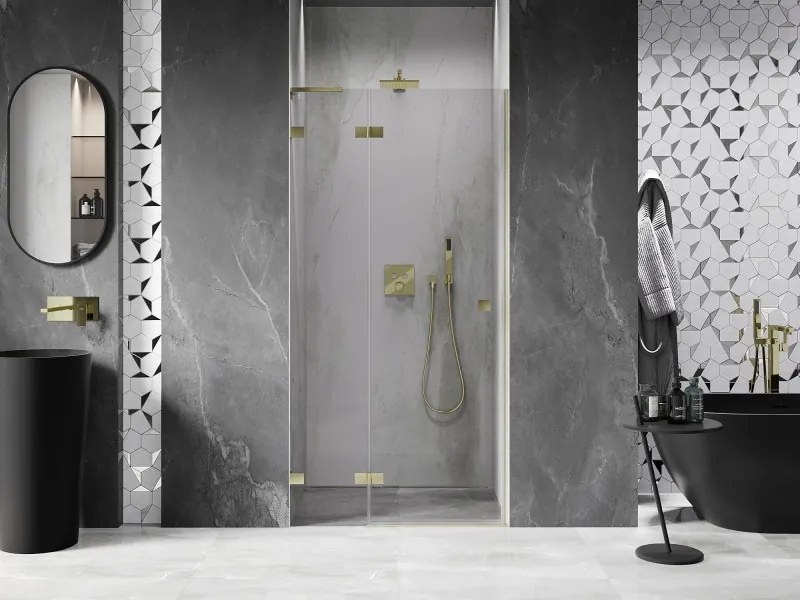 Mexen, Mexen Lunar L Otočné ľavé sprchové dvere 95 cm, transparentné, brúsené zlaté - 834L-095-000-55-00-L