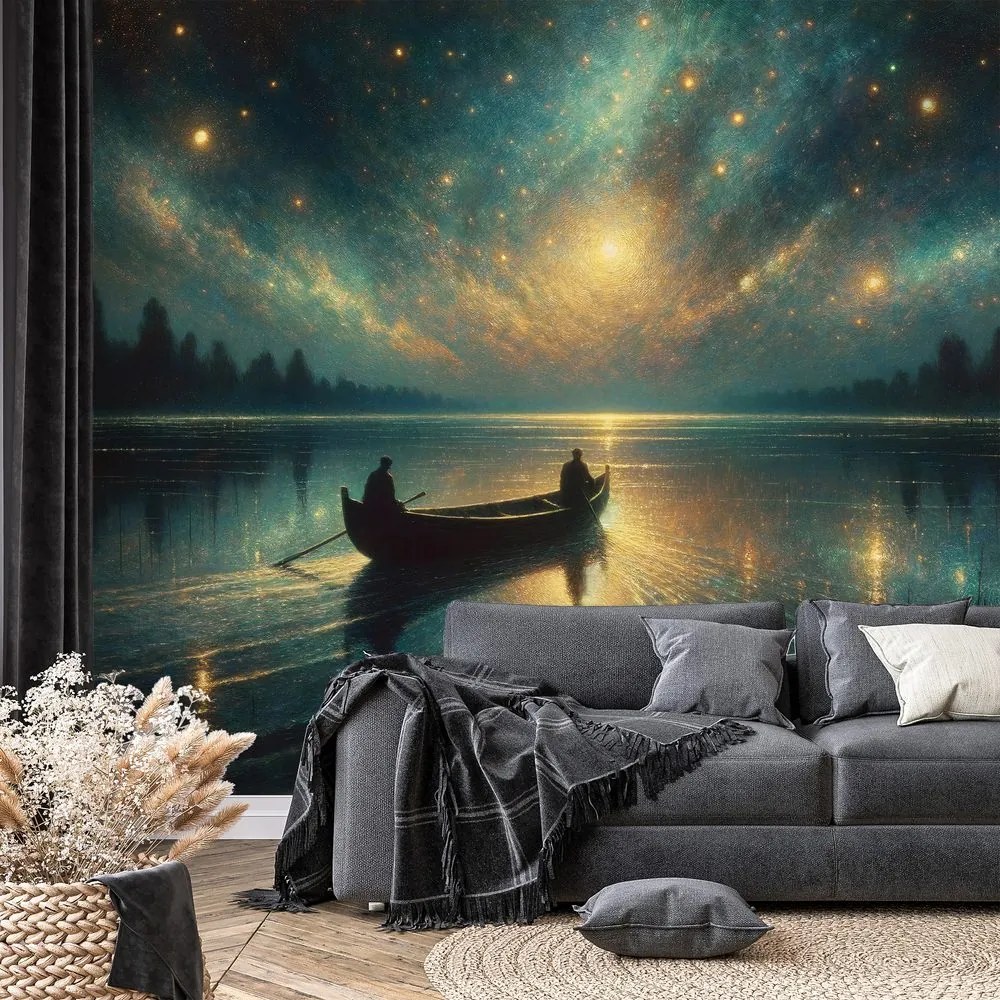 Tapeta nočné jazero pod hviezdnou oblohou