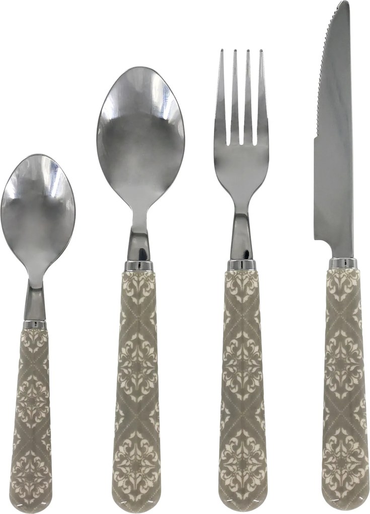 Súprava 4ks príborov Linas French grey s ornamentálnym motívom – 22 cm