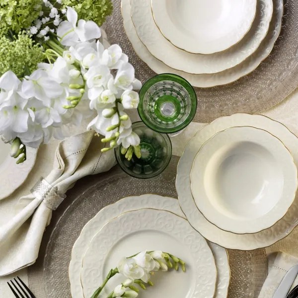 24-dielna jedálenská sada, biela/zlatá, porcelán